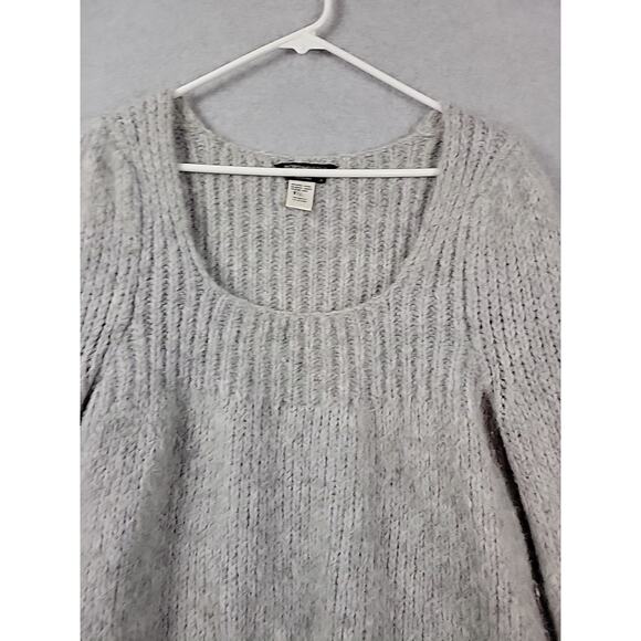 BCBGMaxazria Alpaca Blend Gray Knit LS Oversized Scoop Neck Sweater Women's Lrg - Picture 3 of 11
